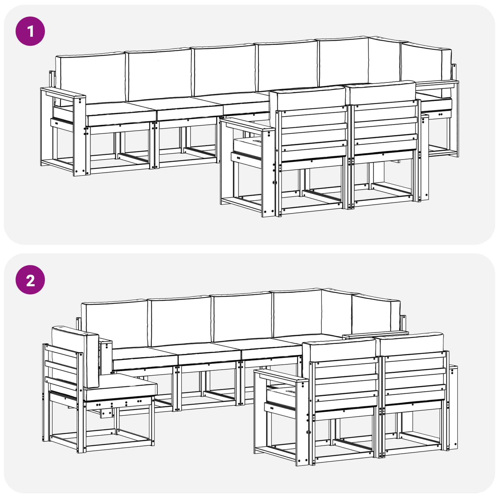 Zunanja garnitura za sedenje z blazino 8 pcs Naravna in smetana - slika 7