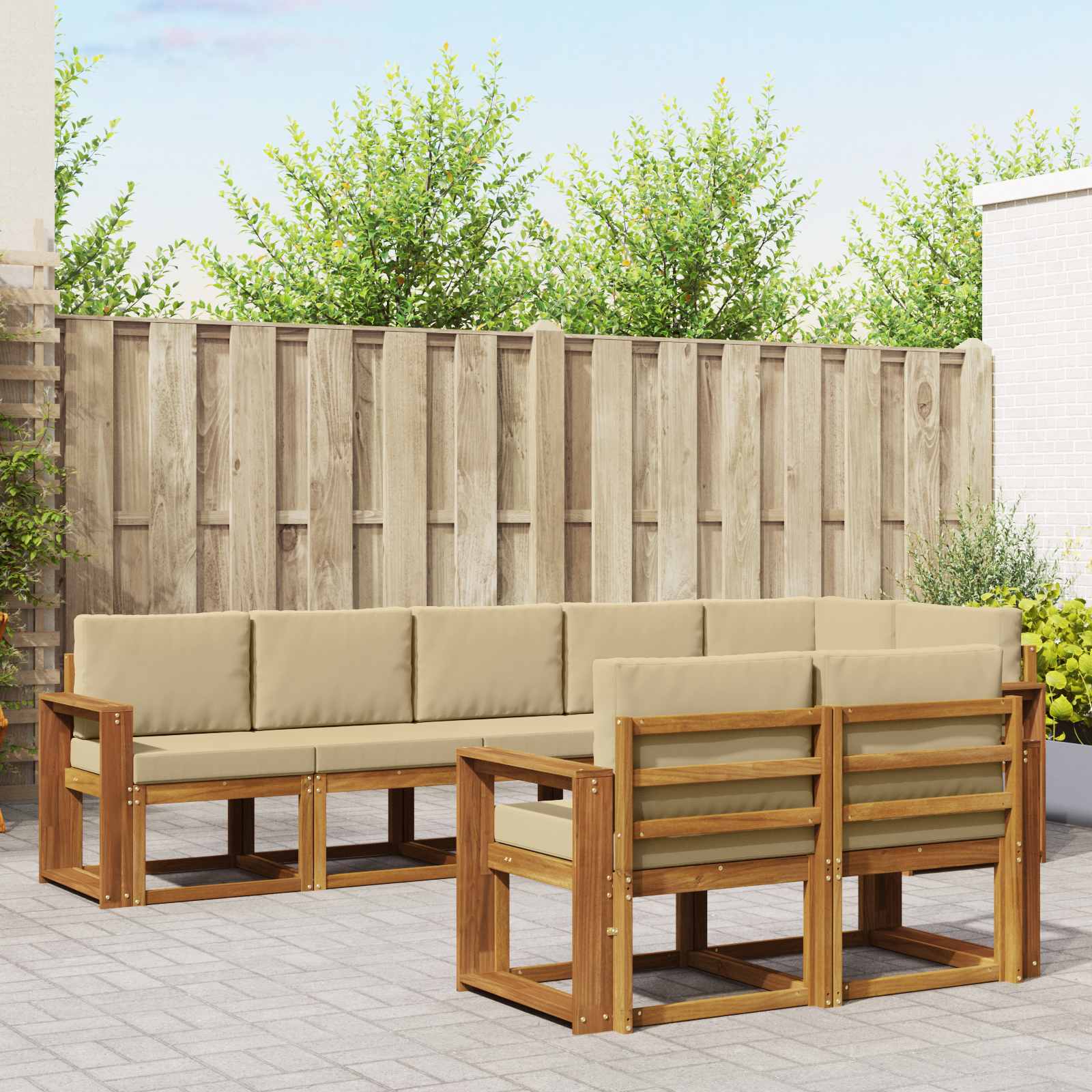 Zunanja garnitura za sedenje z blazino 8 pcs Naravna in bež