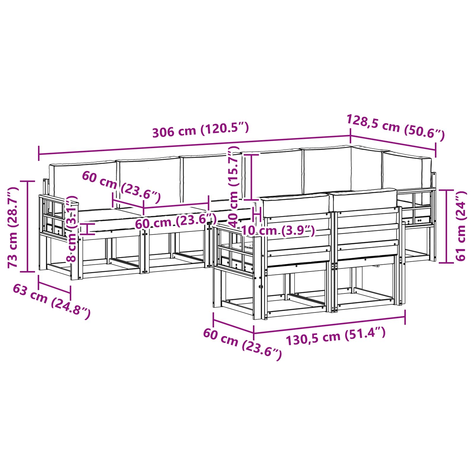 Zunanja garnitura za sedenje 8 pcs Naravna in svetlo siva - slika 8
