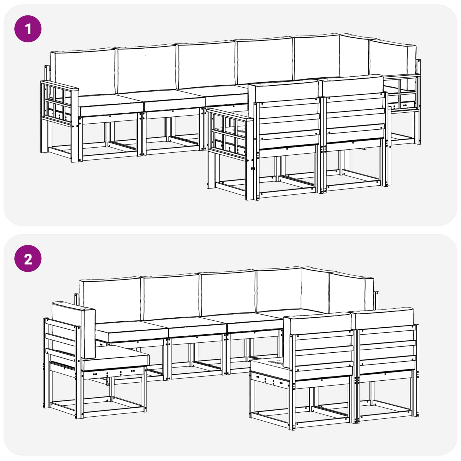Zunanja garnitura za sedenje 8 pcs Naravna in svetlo siva - slika 7