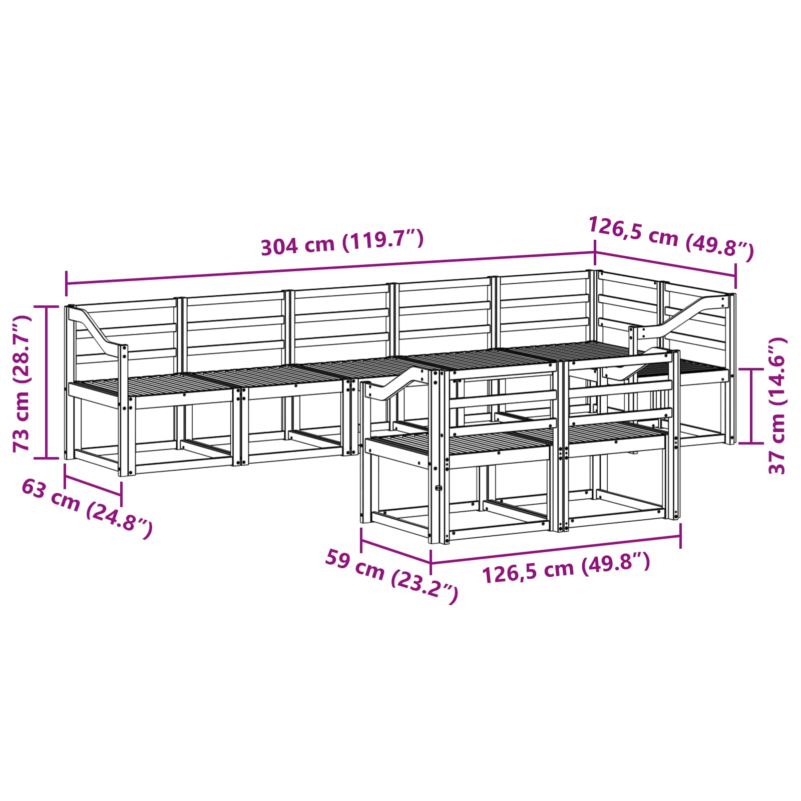 Buiten bankenset 8 pcs Naturel Massief Acaciahout image 7