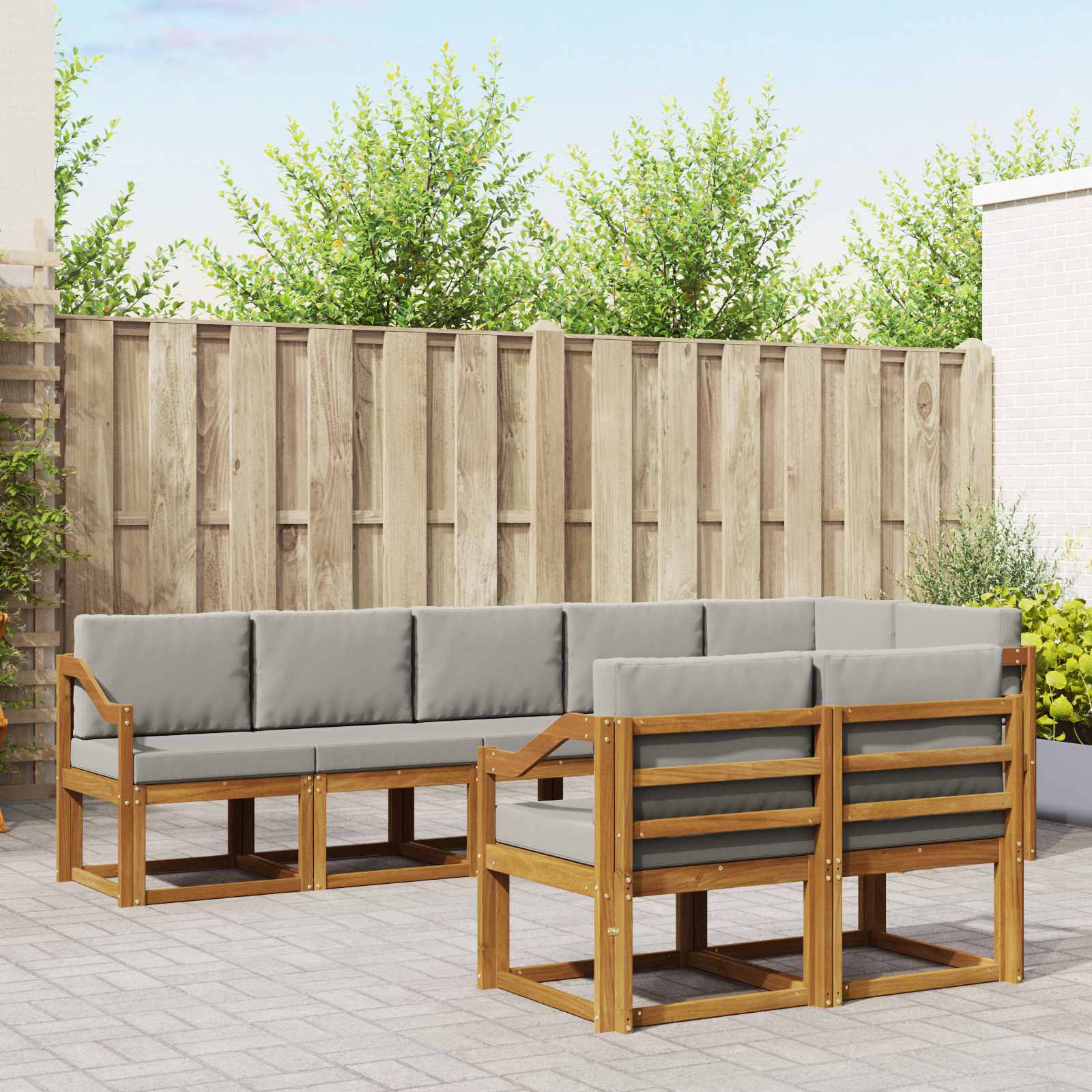 Zunanja garnitura za sedenje 8 pcs Naravna in svetlo siva