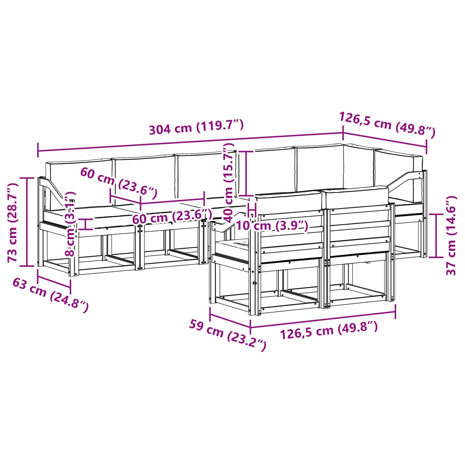 Zunanja garnitura za sedenje 8 pcs Naravna in svetlo siva - slika 8