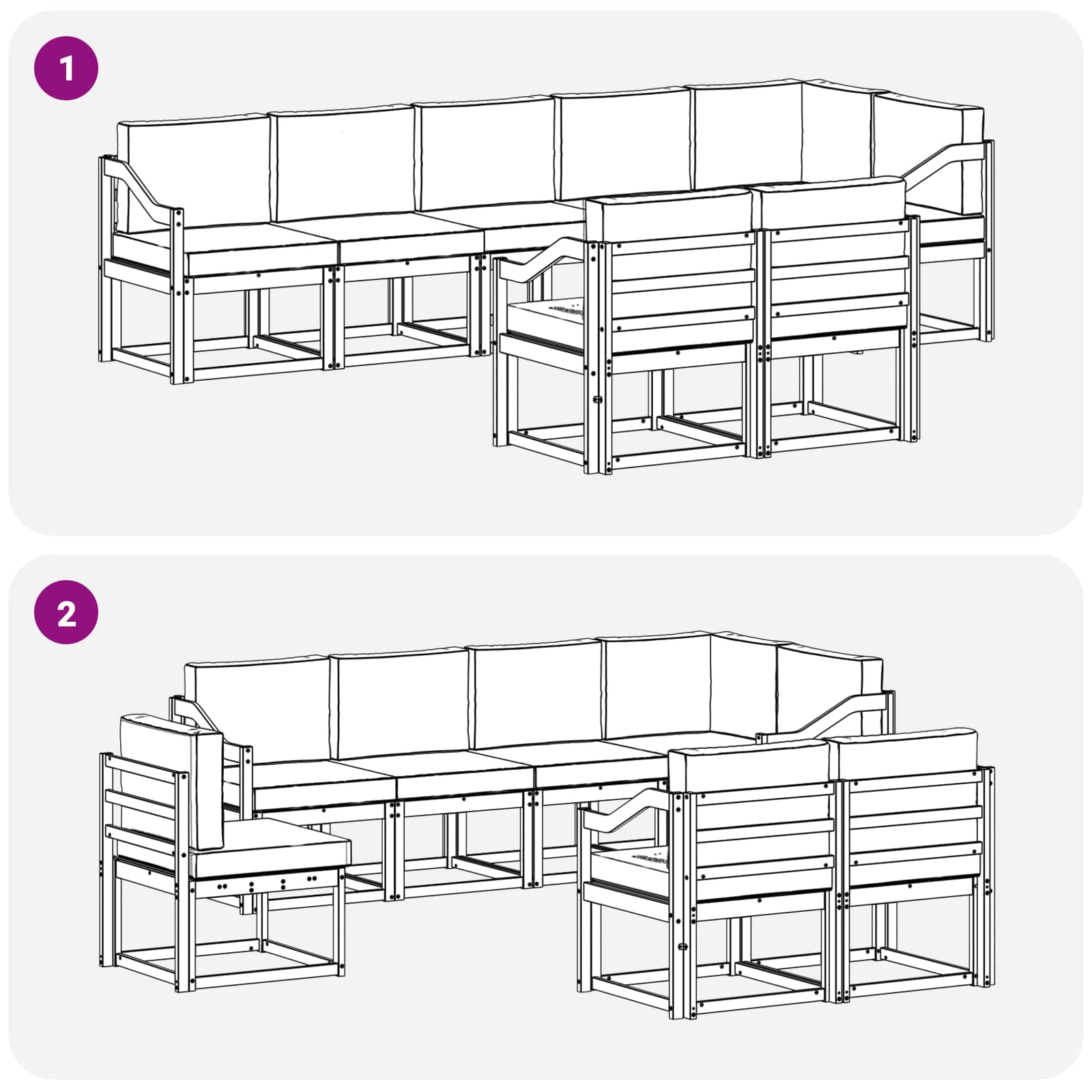 Zunanja garnitura za sedenje 8 pcs Naravna in svetlo siva - slika 7