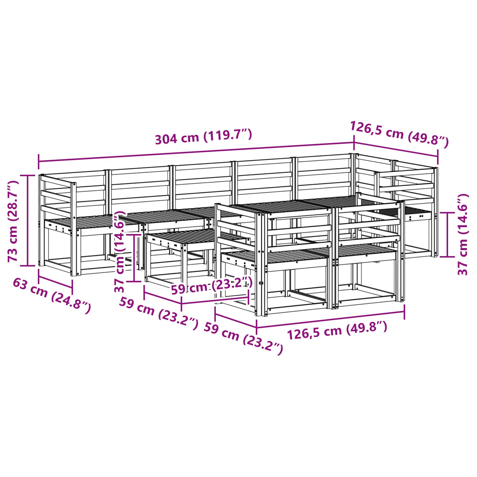 Buiten bankenset 9 pcs Naturel Massief Acaciahout image 10