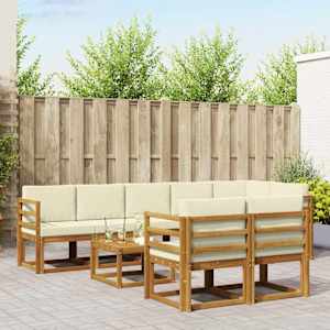 Zunanja garnitura za sedenje z blazino 9 pcs Naravna in smetana