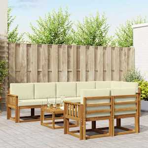 Zunanja garnitura za sedenje z blazino 9 pcs Naravna in smetana