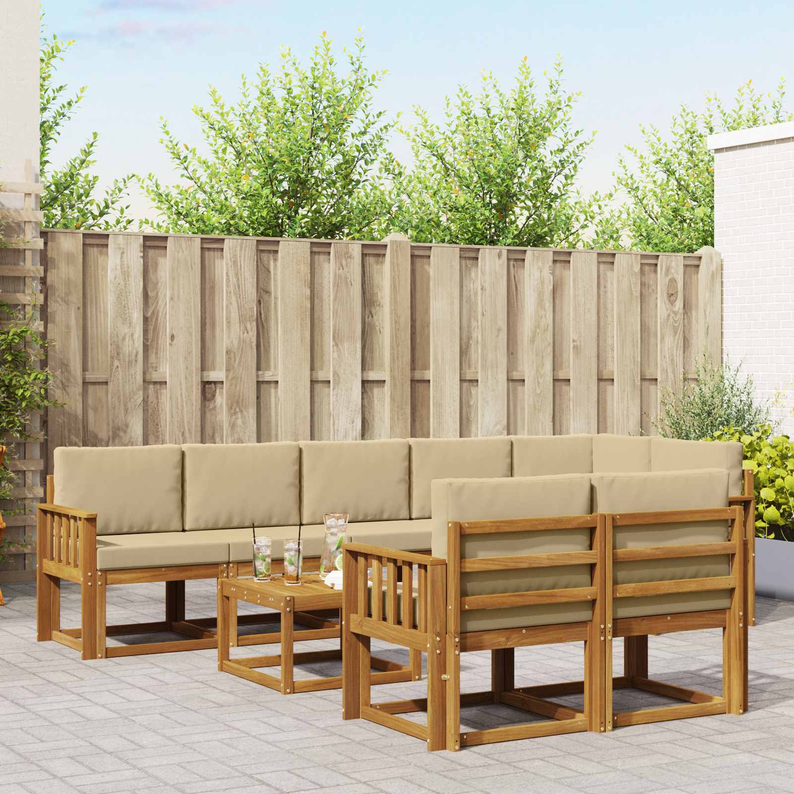 vidaXL Buiten bankenset 9 st 8-zits Natuurlijk en Beige