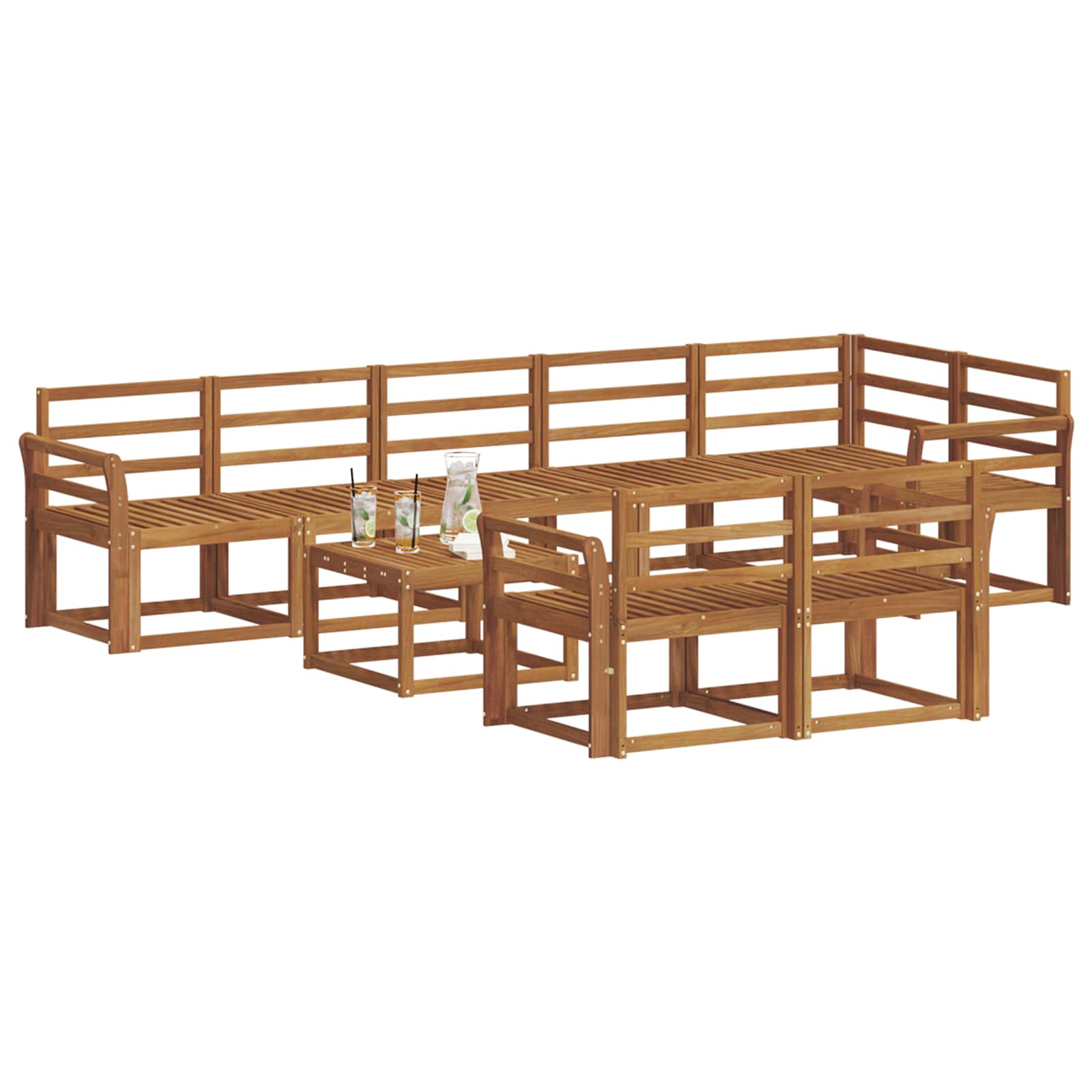 Buiten bankenset 9 pcs Naturel Massief Acaciahout image 3