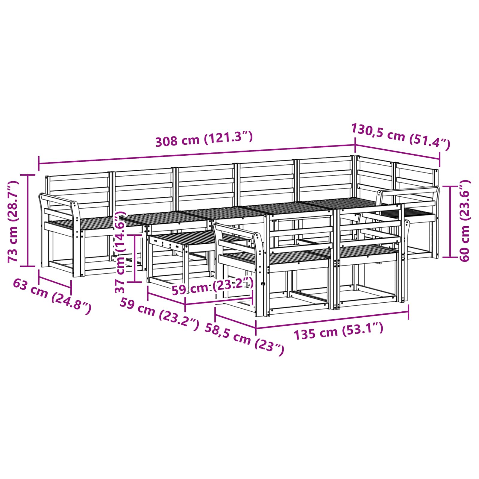 Buiten bankenset 9 pcs Naturel Massief Acaciahout image 10