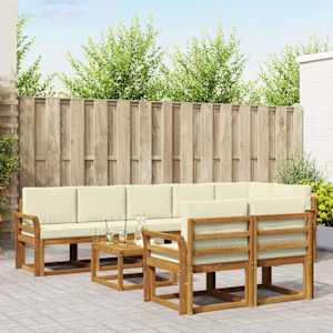 Zunanja garnitura za sedenje z blazino 9 pcs Naravna in smetana