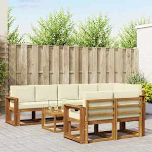 Zunanja garnitura za sedenje z blazino 9 pcs Naravna in smetana
