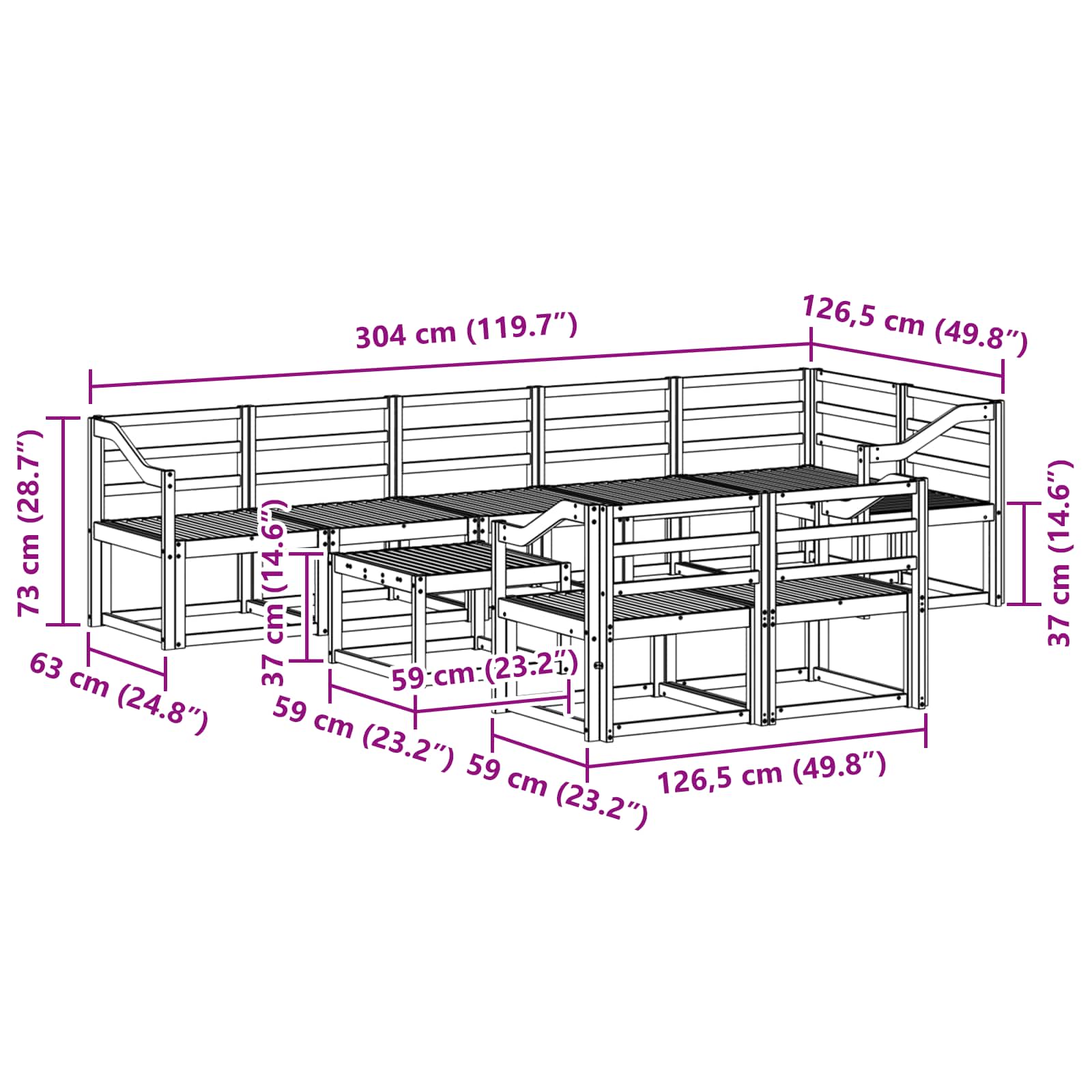 Buiten bankenset 9 pcs Naturel Massief Acaciahout image 10