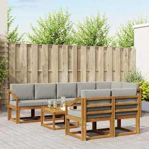 Zunanja garnitura za sedenje 9 pcs Naravna in svetlo siva