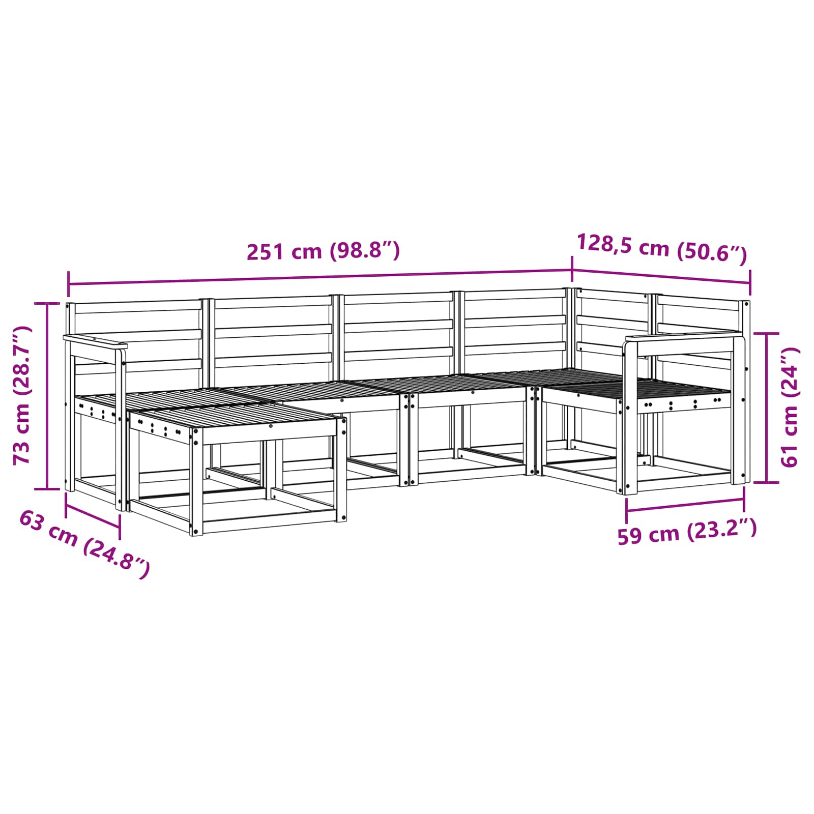 Zunanja garnitura za sedenje 6 pcs Naravna - slika 8