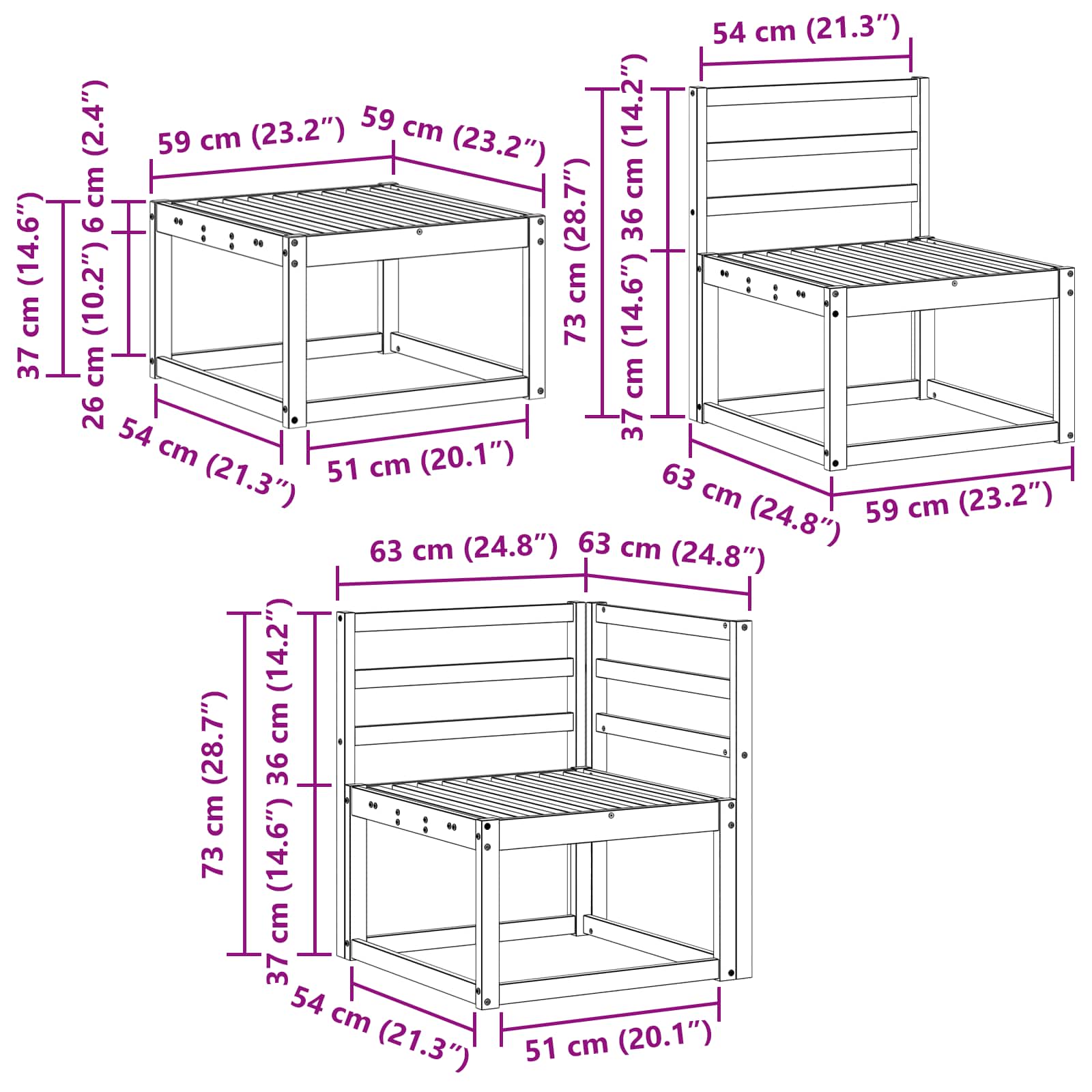 Zunanja garnitura za sedenje 6 pcs Naravna - slika 9