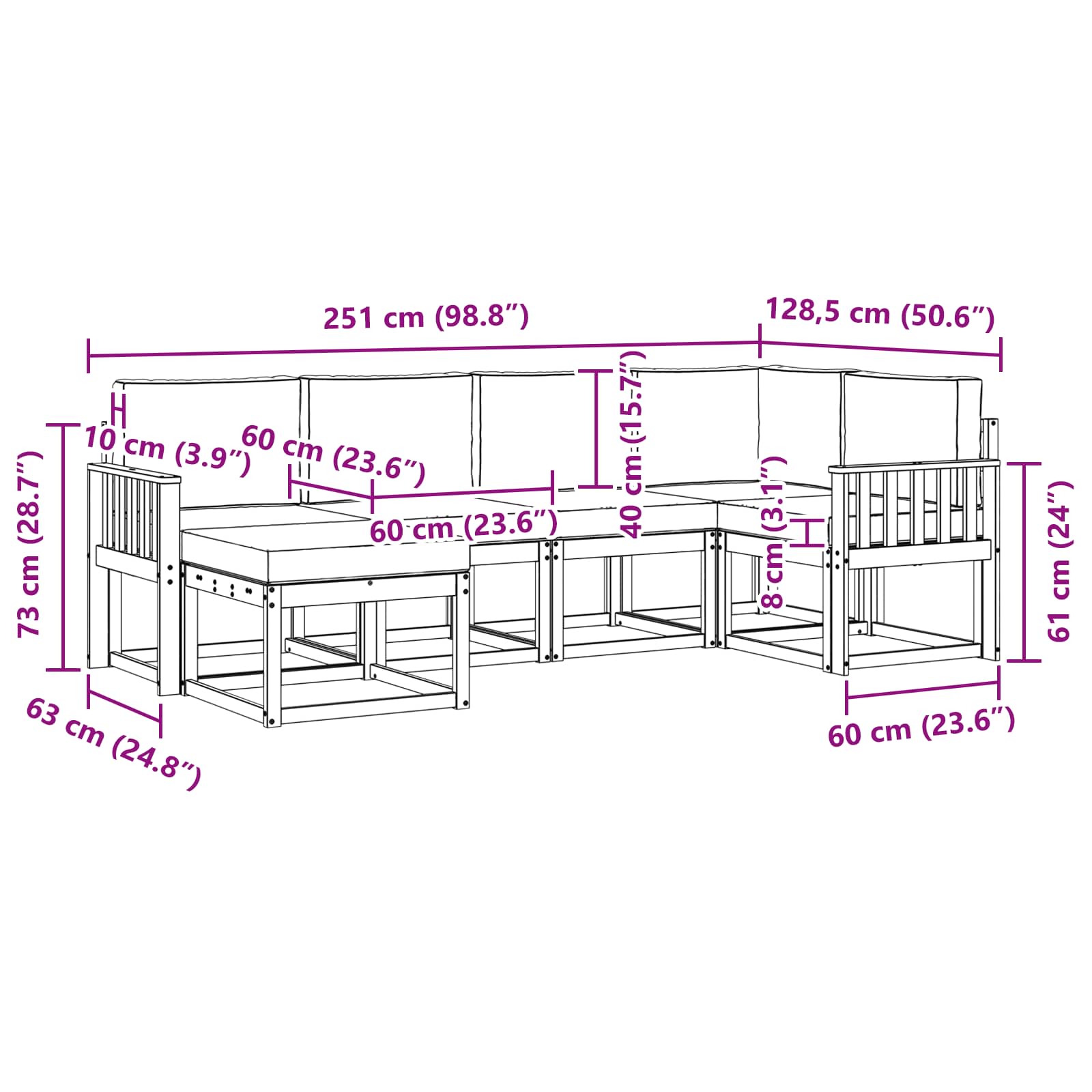Zunanja garnitura za sedenje 6 pcs Naravna in svetlo siva - slika 7