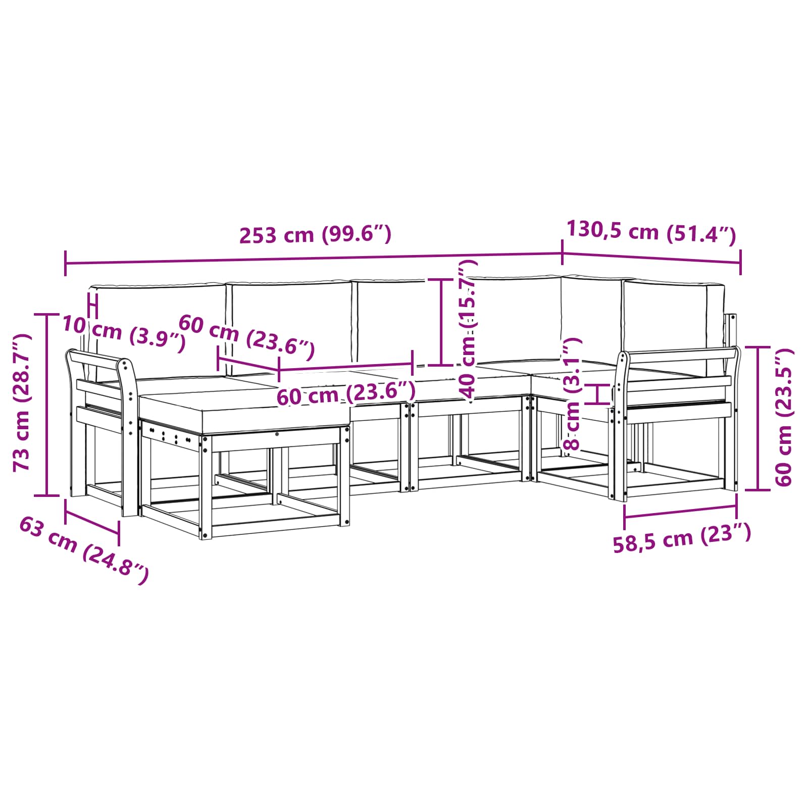 Zunanja garnitura za sedenje 6 pcs Naravna in svetlo siva - slika 7