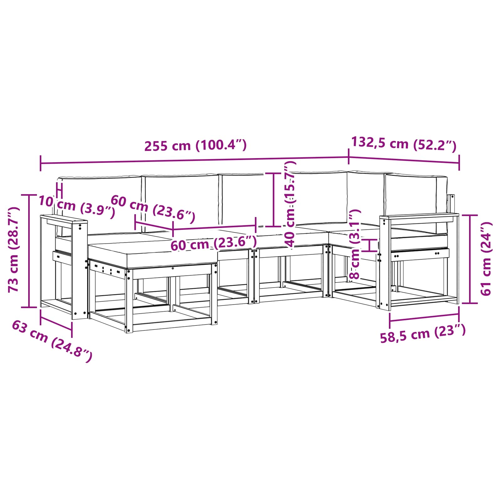 Zunanja garnitura za sedenje 6 pcs Naravna in svetlo siva - slika 7