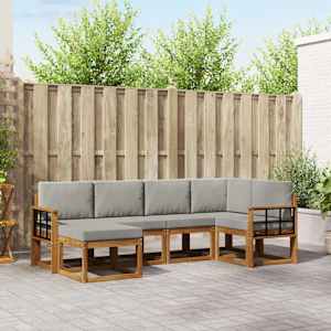 Zunanja garnitura za sedenje 6 pcs Naravna in svetlo siva