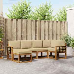 Zunanja garnitura za sedenje z blazino 6 pcs Naravna in bež