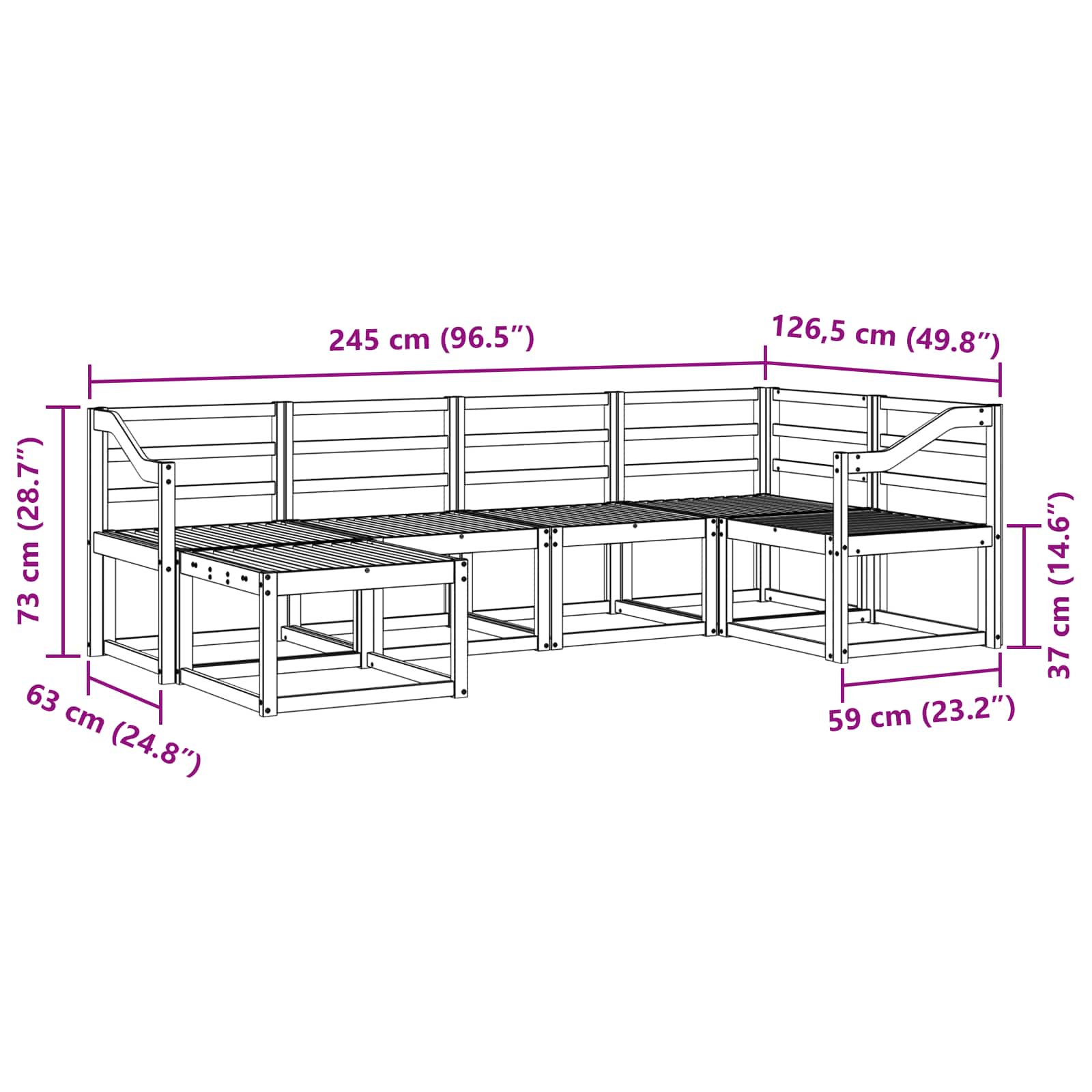 Zunanja garnitura za sedenje 6 pcs Naravna - slika 8
