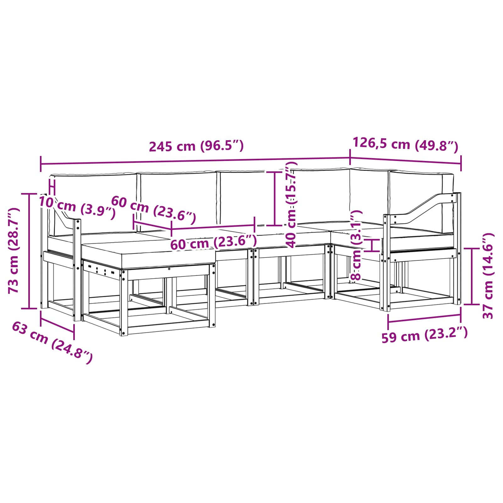 Zunanja garnitura za sedenje z blazino 6 pcs Naravna in bež - slika 7