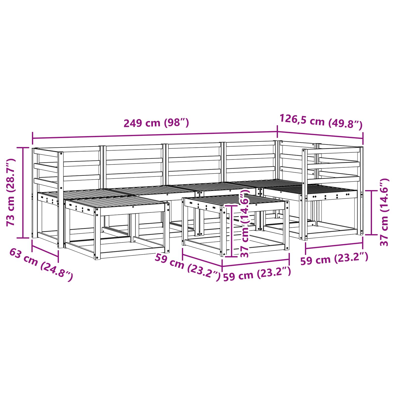 Buiten bankenset Naturel Massief Acaciahout image 10