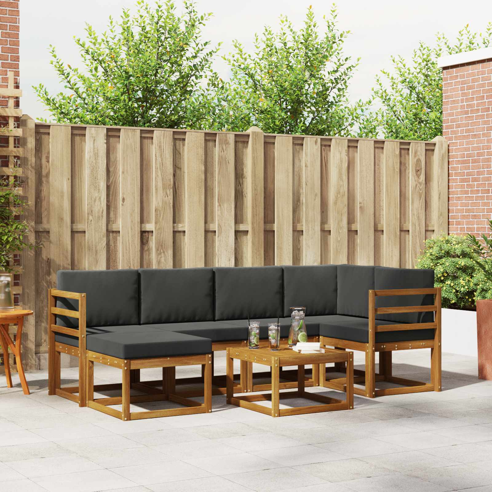 vidaXL Outdoor-Sofagarnitur mit Kissen 7 pcs Natur und Anthrazit