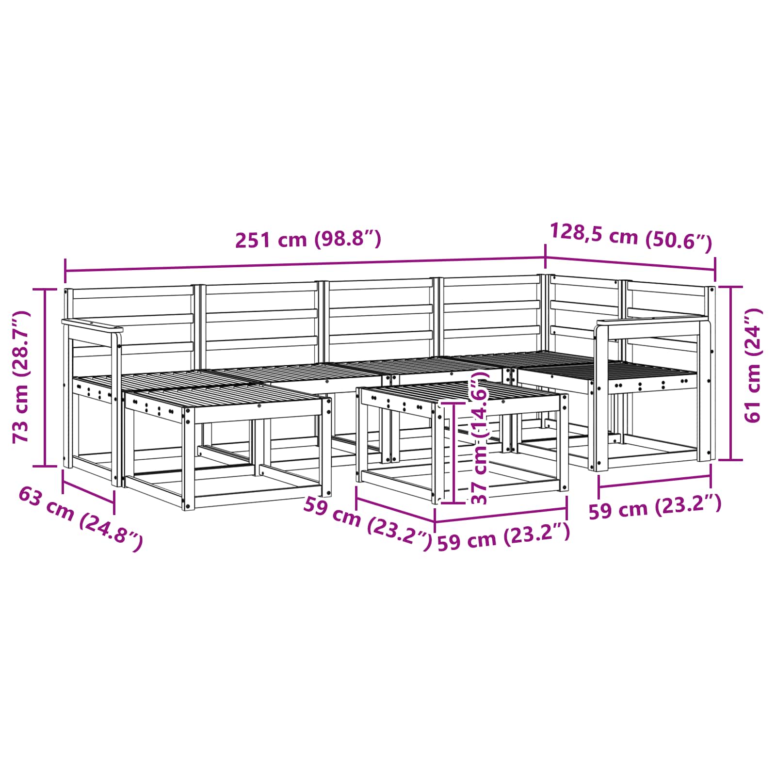 Zunanja garnitura za sedenje 7 pcs Naravna Masiven les akacije - slika 10
