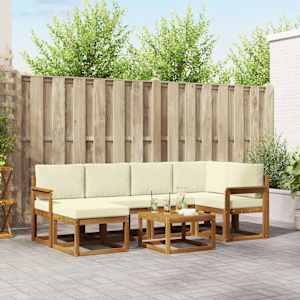 Zunanja garnitura za sedenje z blazino 7 pcs Naravna in smetana