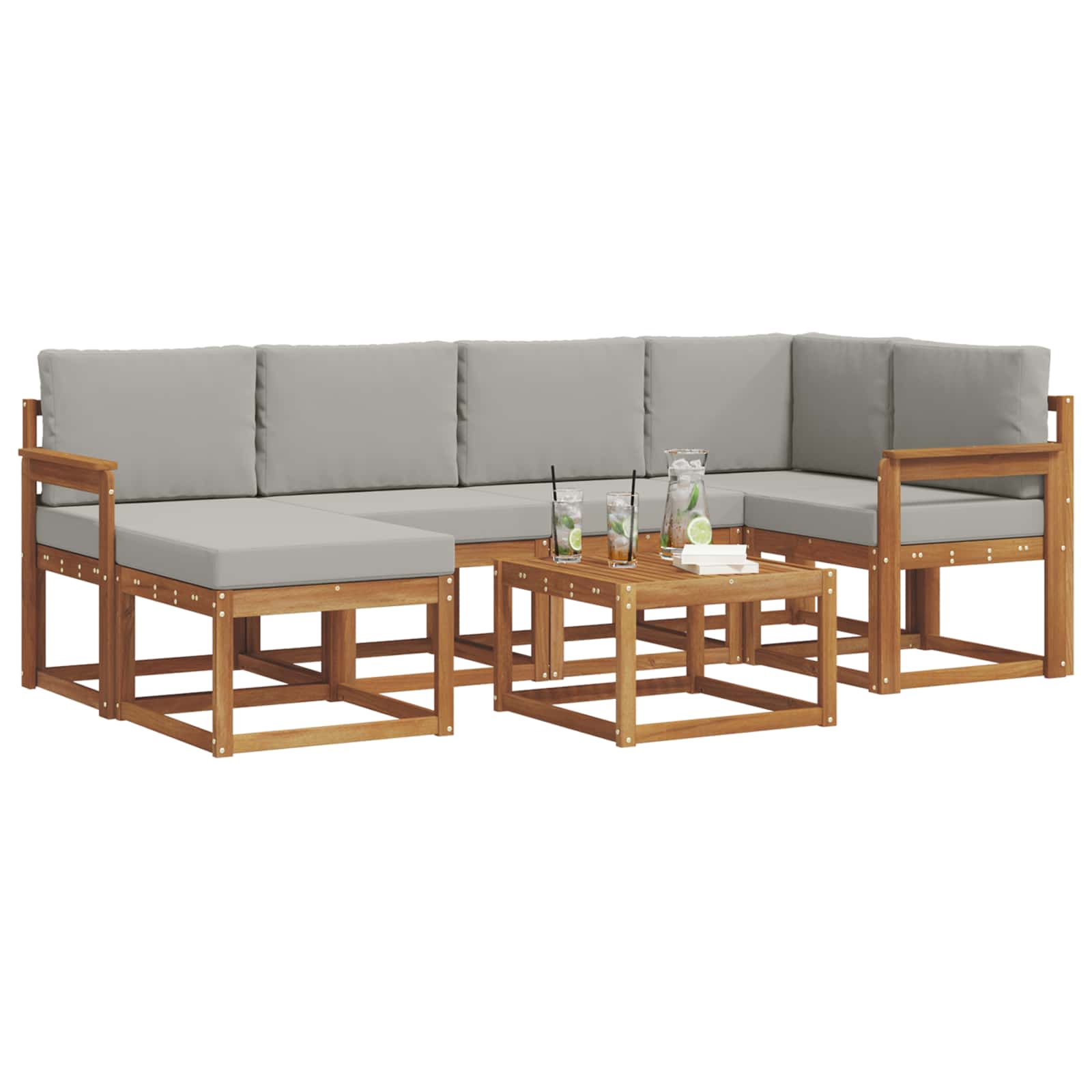 Zunanja garnitura za sedenje 7 pcs Naravna in svetlo siva - slika 3