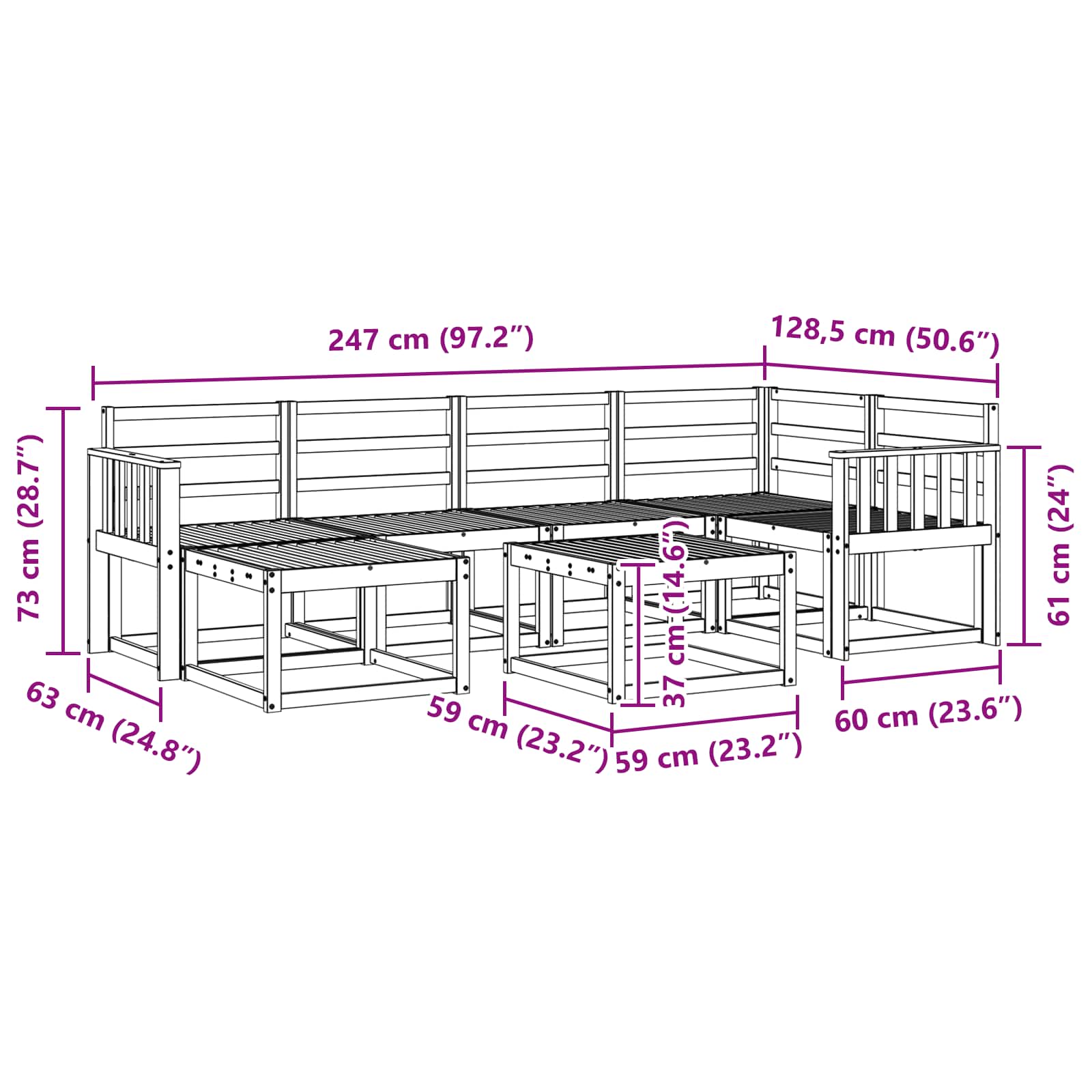 Zunanja garnitura za sedenje 7 pcs Naravna Masiven les akacije - slika 10