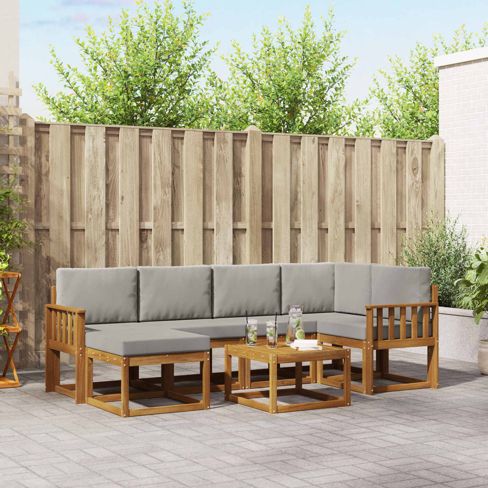 vidaXL Outdoor-Sofagarnitur mit Kissen 7 pcs Natürlich und Hellgrau