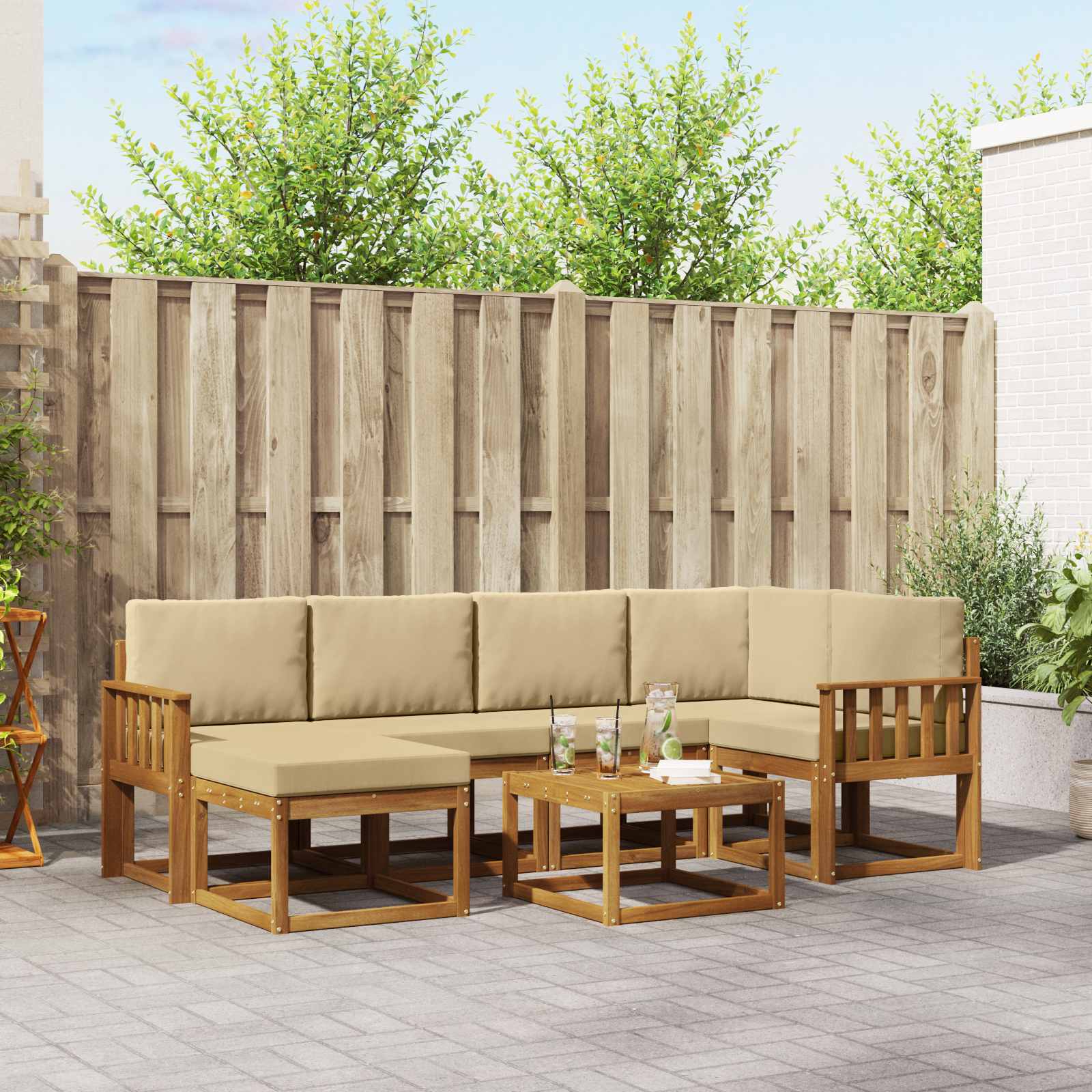 vidaXL Outdoor-Sofagarnitur mit Kissen 7 pcs Natur und Beige