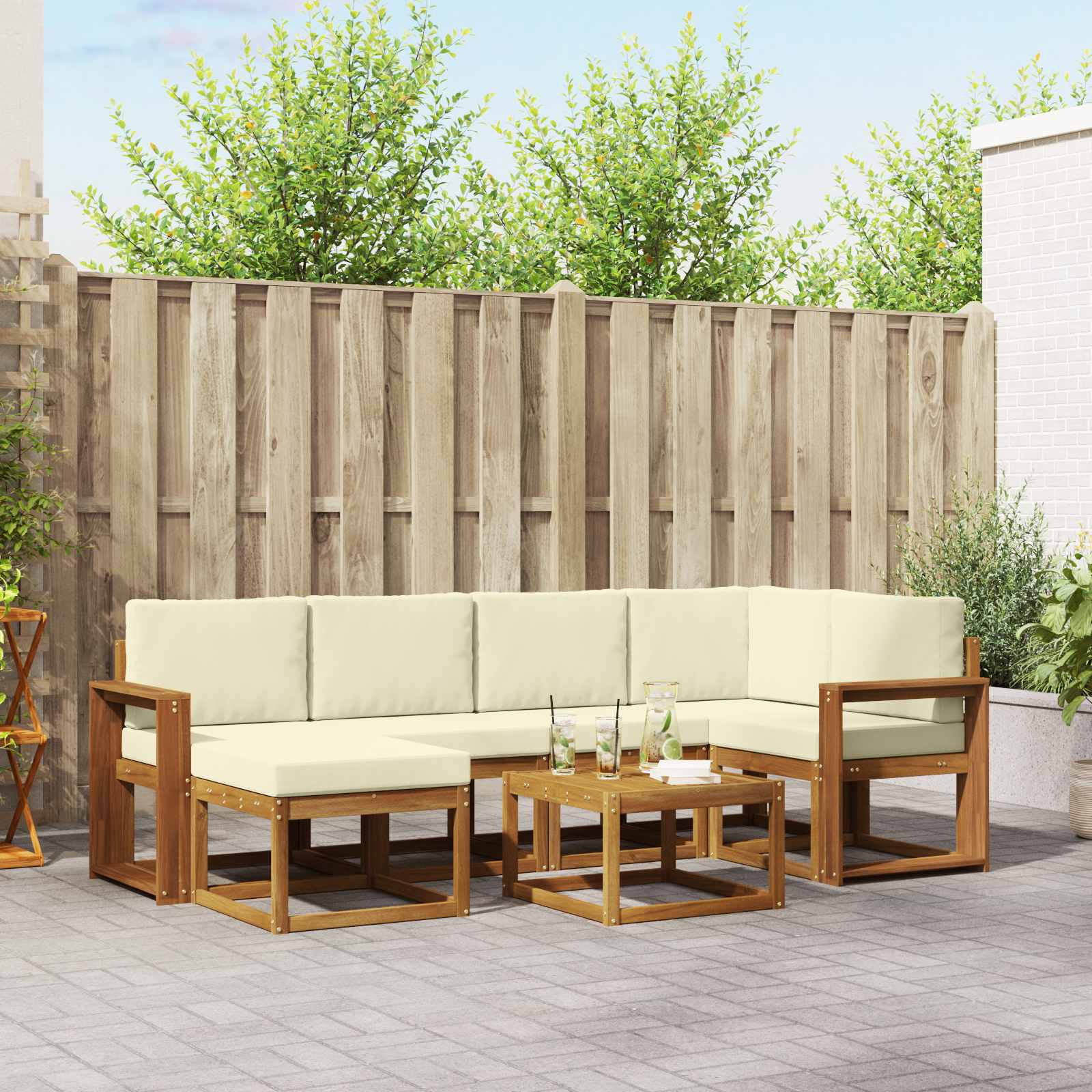 vidaXL Outdoor-Sofagarnitur mit Kissen 7 pcs Natur und Creme