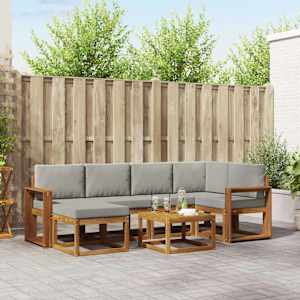 Zunanja garnitura za sedenje 7 pcs Naravna in svetlo siva