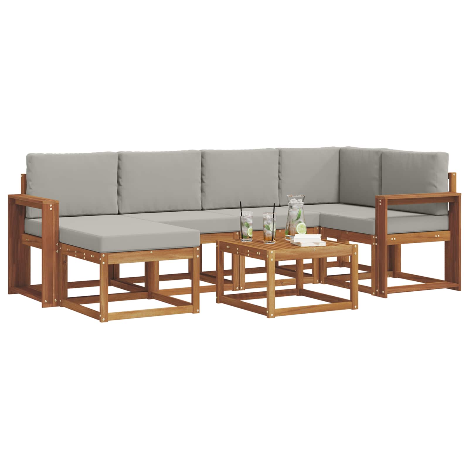 Zunanja garnitura za sedenje 7 pcs Naravna in svetlo siva - slika 3