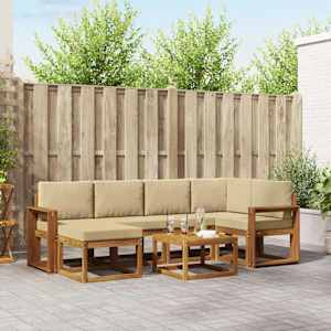 Zunanja garnitura za sedenje z blazino 7 pcs Naravna in bež