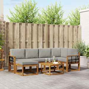 Zunanja garnitura za sedenje 7 pcs Naravna in svetlo siva