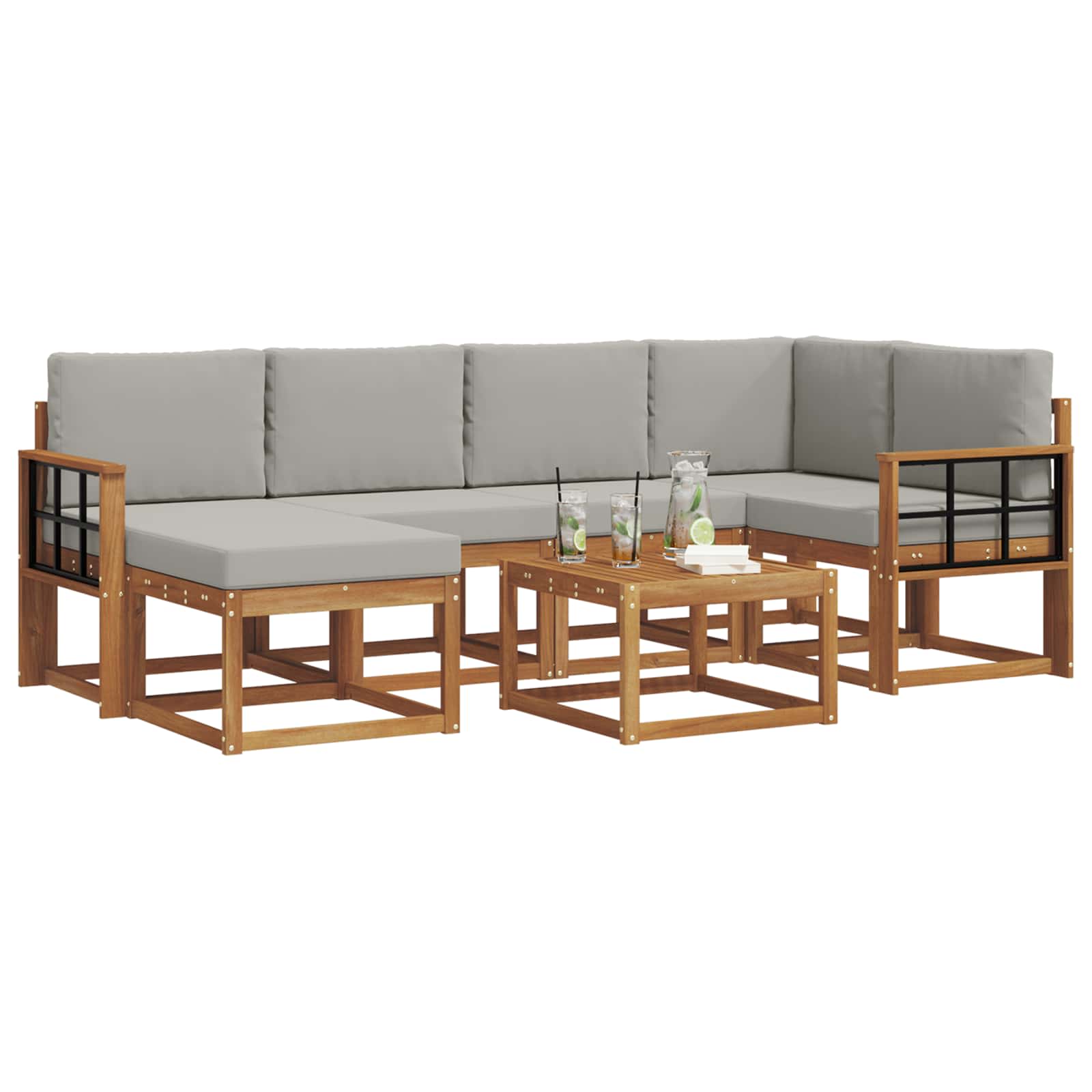 Thumbnail - vidaXL Outdoor-Sofagarnitur mit Kissen 7 pcs Natürlich und Hellgrau