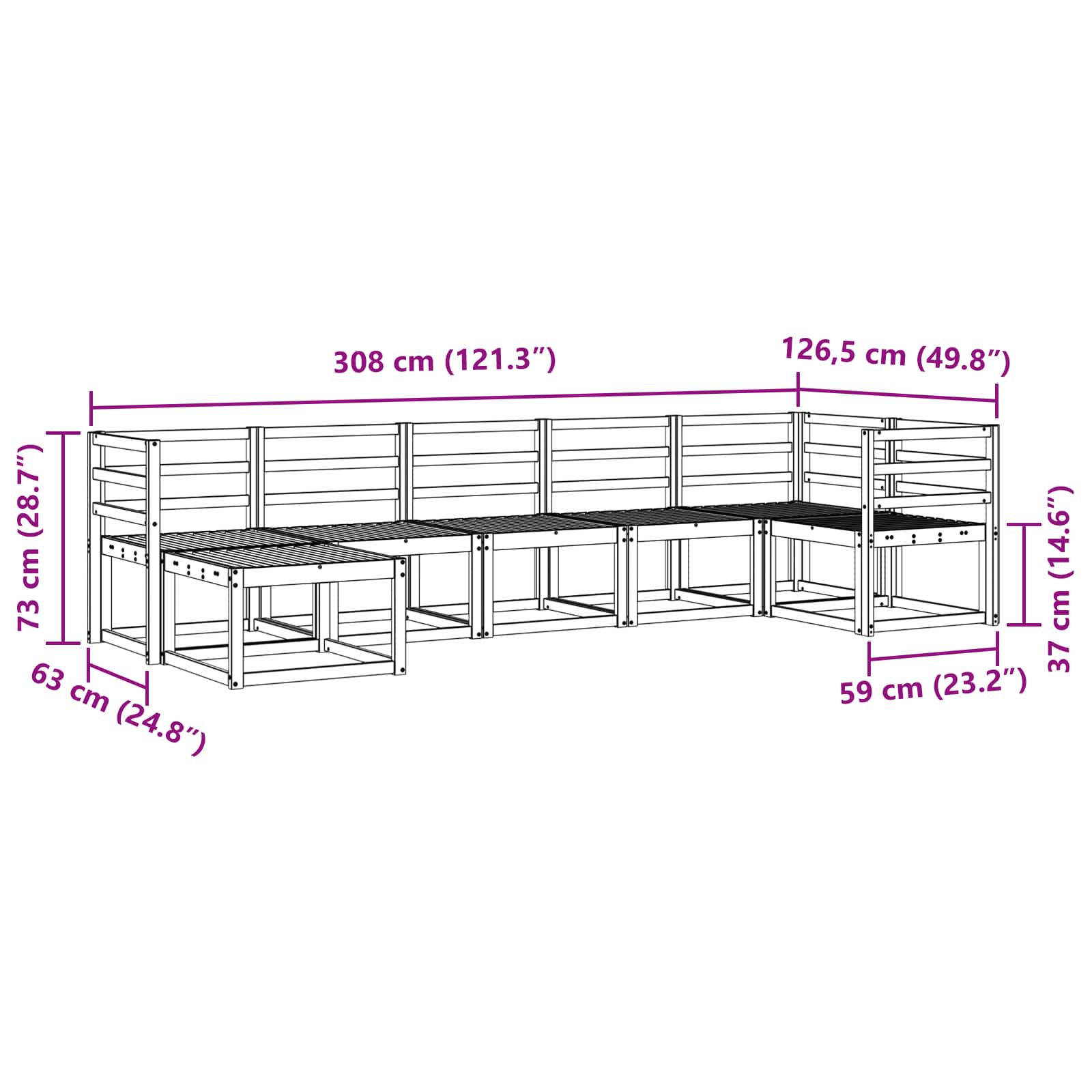 Buiten bankenset 7 pcs Naturel Massief Acaciahout image 9
