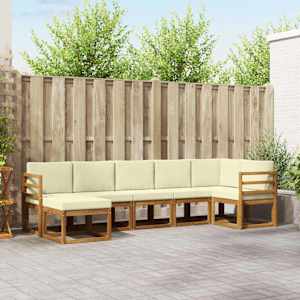 Zunanja garnitura za sedenje z blazino 7 pcs Naravna in smetana