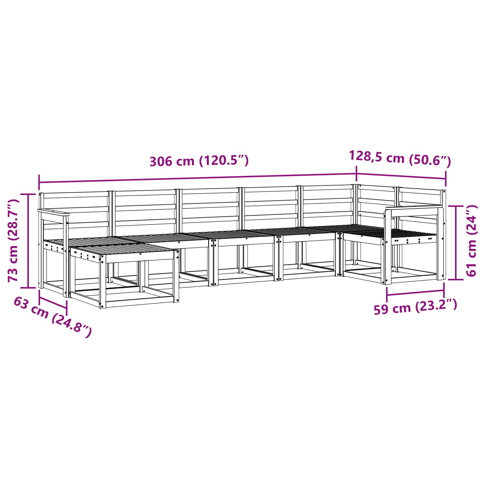 Buiten bankenset 7 pcs Naturel Massief Acaciahout image 9