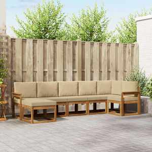 Zunanja garnitura za sedenje z blazino 7 pcs Naravna in bež