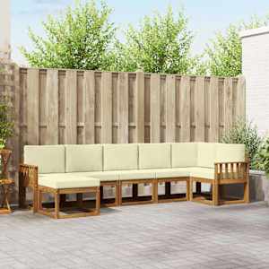 Zunanja garnitura za sedenje z blazino 7 pcs Naravna in smetana