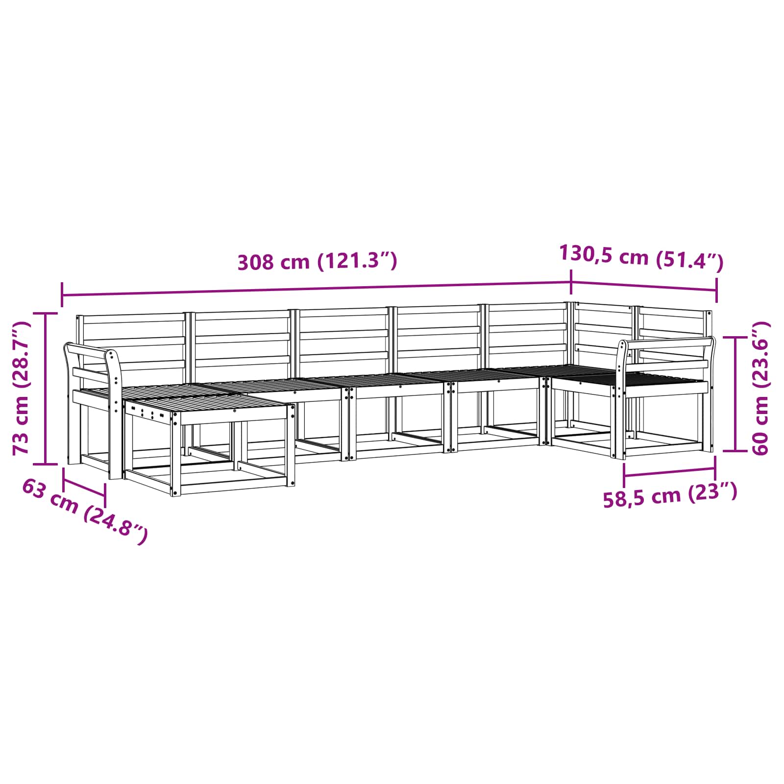 Buiten bankenset 7 pcs Naturel Massief Acaciahout image 9