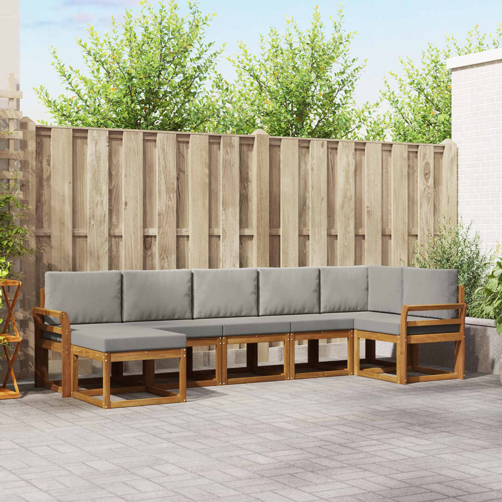 vidaXL Outdoor-Sofagarnitur mit Kissen 7 pcs Natürlich und Hellgrau