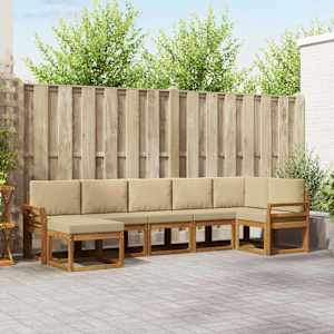 Zunanja garnitura za sedenje z blazino 7 pcs Naravna in bež