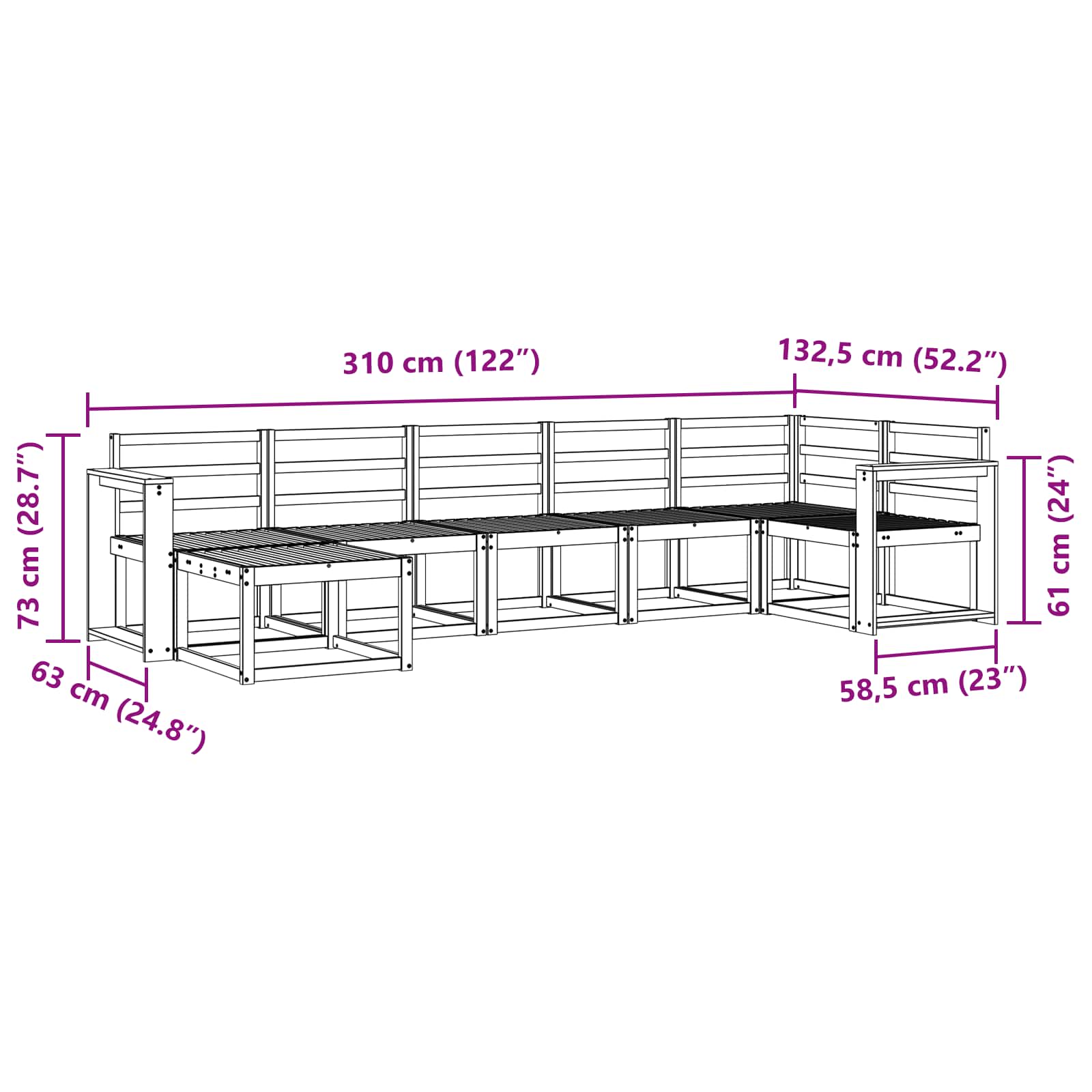 Zunanja garnitura za sedenje 7 pcs Naravna Masiven les akacije - slika 9